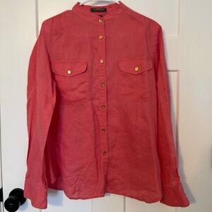 Lauren Ralph Lauren Womens 100% Linen Pink Button Up Shirt Roll Tab Sleeve XL